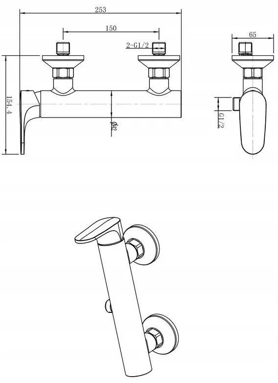 Cersanit Inverto - sprchová batéria, zlatá, S951-292
