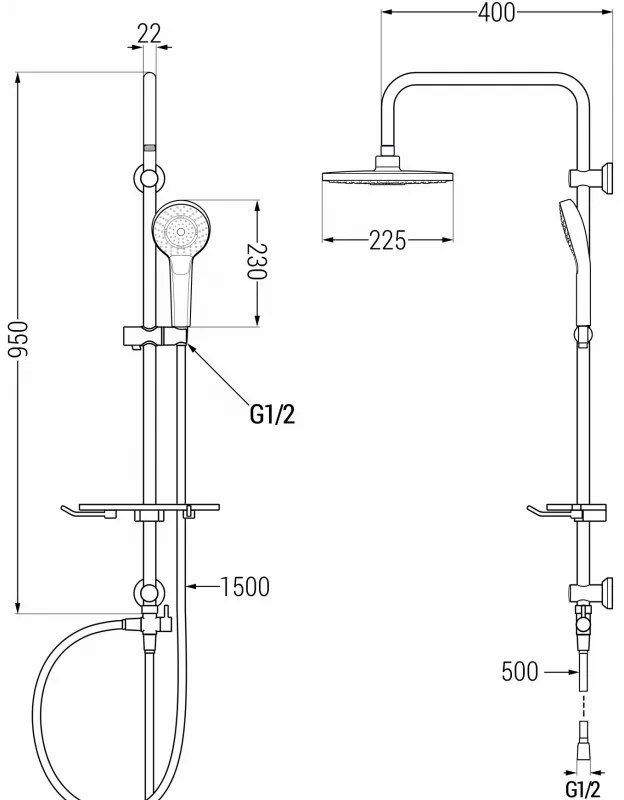 Mexen sprchový set T05 s hornou hlavicou 22,5cm, zlatá/biela, 798050593-50