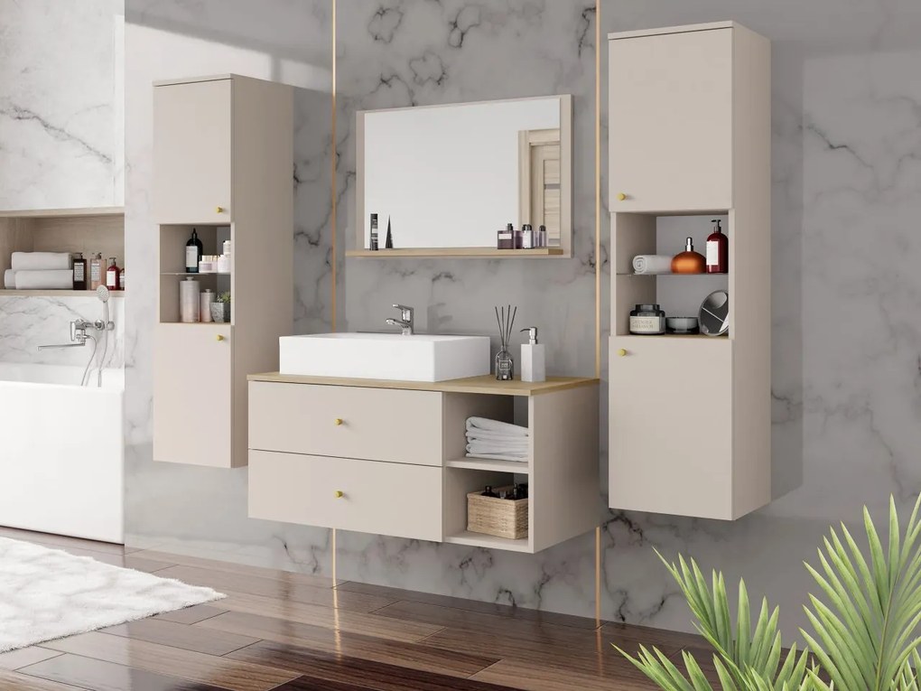Kúpelňový nábytok Kiegi III, Farby: biely mat / biely mat + biely mramor, Sifón: bez sifónu, Umývadlo: áno