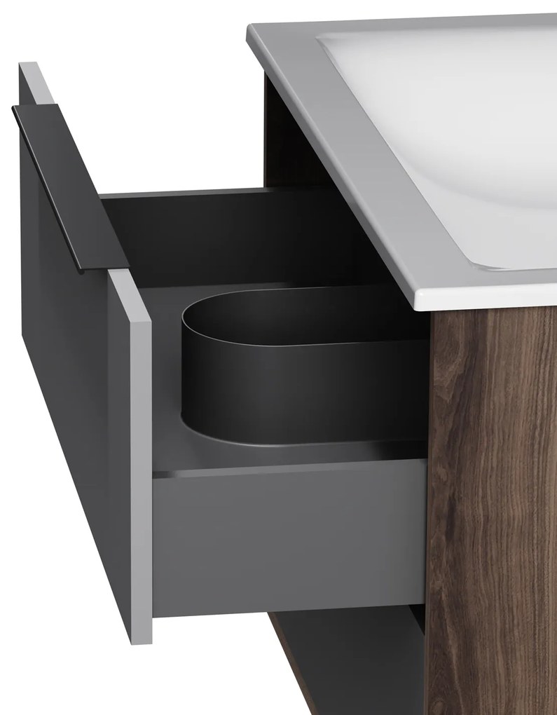 Skrinka s umývadlom 80 AM.PM Flash MNAFHX0802GM závesná, 2 zásuvky, matný grafitový