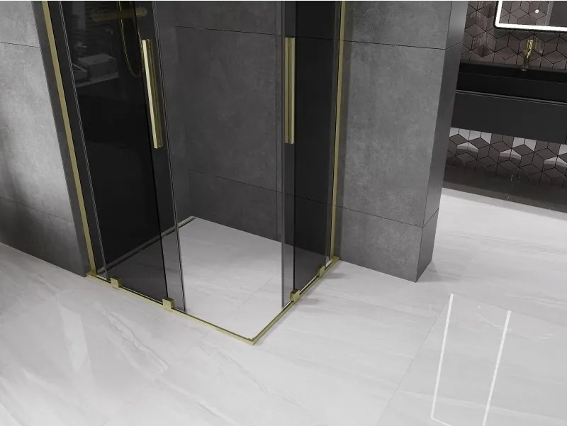 Mexen Velar L Duo, sprchový kút s posuvnými dverami 90 x 80 cm, 8mm šedé sklo, zlatá matná, 871-090-080-02-43-55