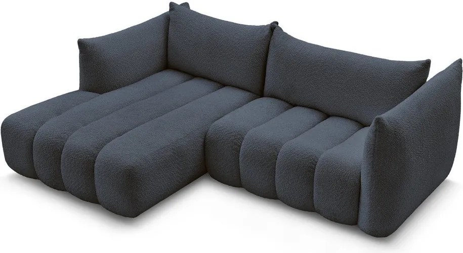 Tmavomodrá rohová pohovka z textílie buklé (ľavý roh/s leňoškou) Azra – Bobochic Paris