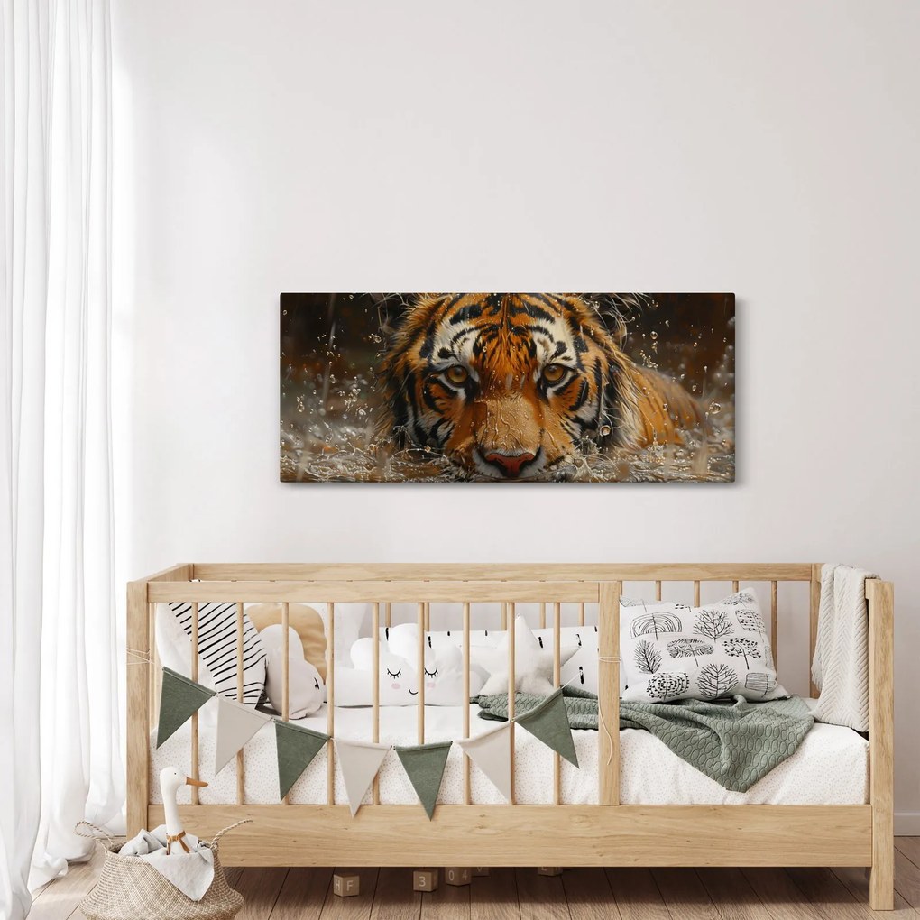 Obraz - Portrét tigra vo vode (120x50 cm)