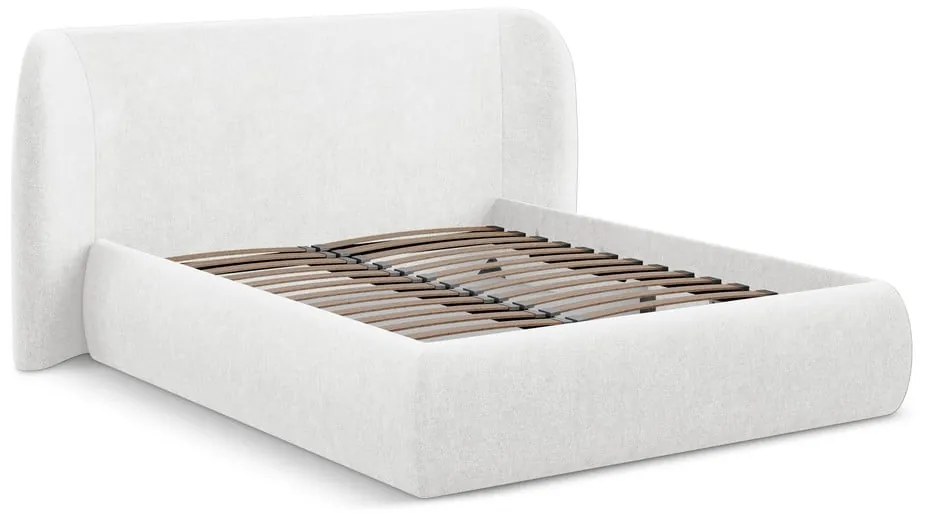 Biela čalúnená dvojlôžková posteľ s úložným priestorom s roštom 160x200 cm Hauke – Makamii