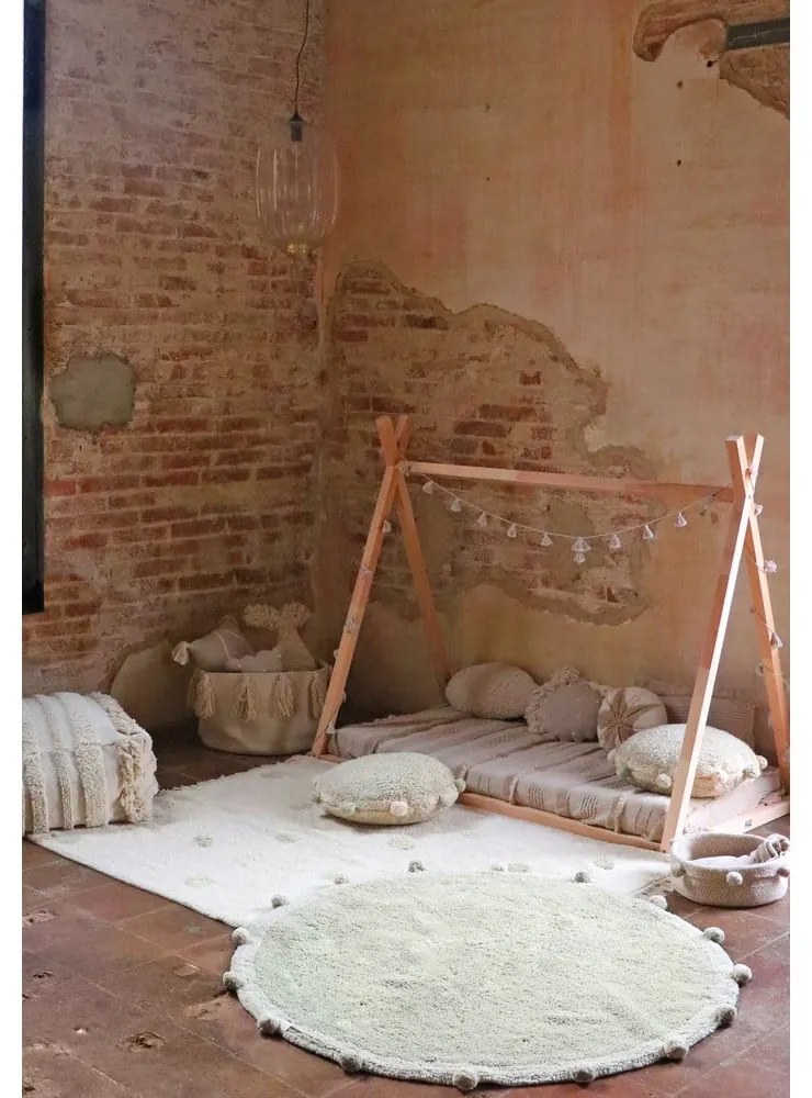 Kaki krémový prateľný ručne tkaný bavlnený detský koberec 120x160 cm Hippy Dots Olive – Lorena Canals