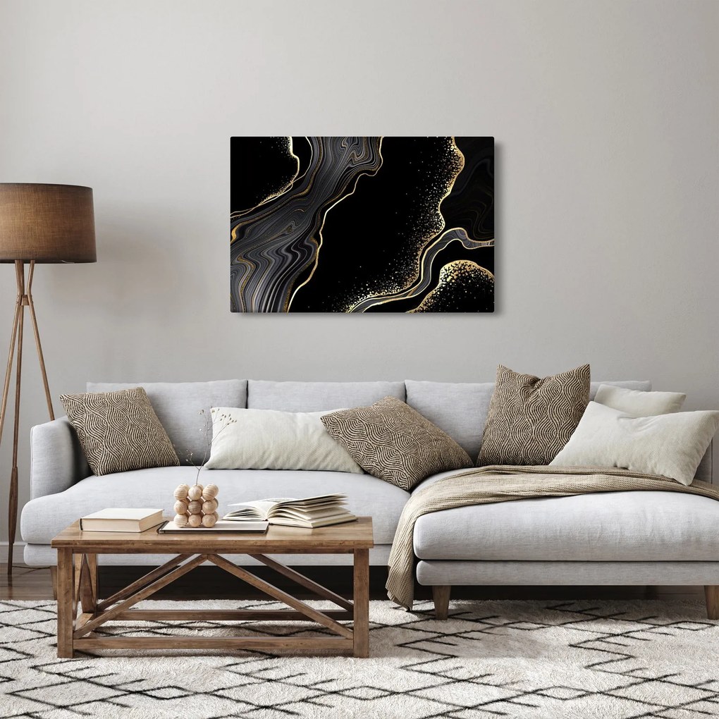 Obraz - Čierno-zlatý mramor (90x60 cm)