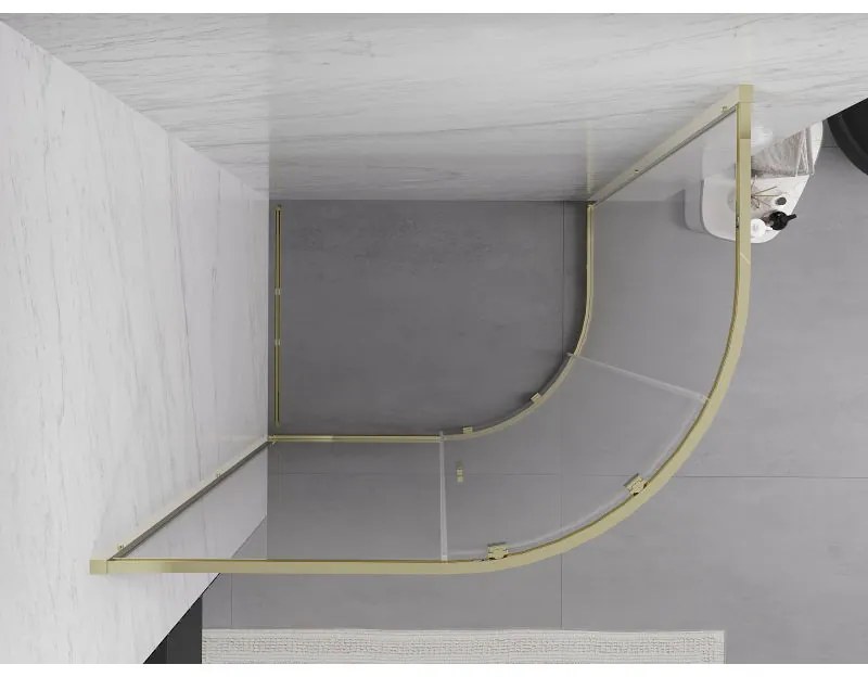 Mexen Exo, posuvný polkruhový sprchový kút 90 x 80 cm, číre sklo, zlatá, 8131-090-080-50-00