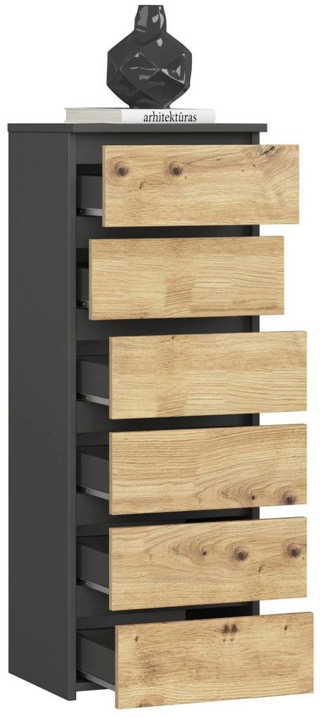 Komoda Cipriano IV (grafit sivý + dub artisan). Akcia -23%. Vlastná spoľahlivá doprava až k Vám domov. 1071093