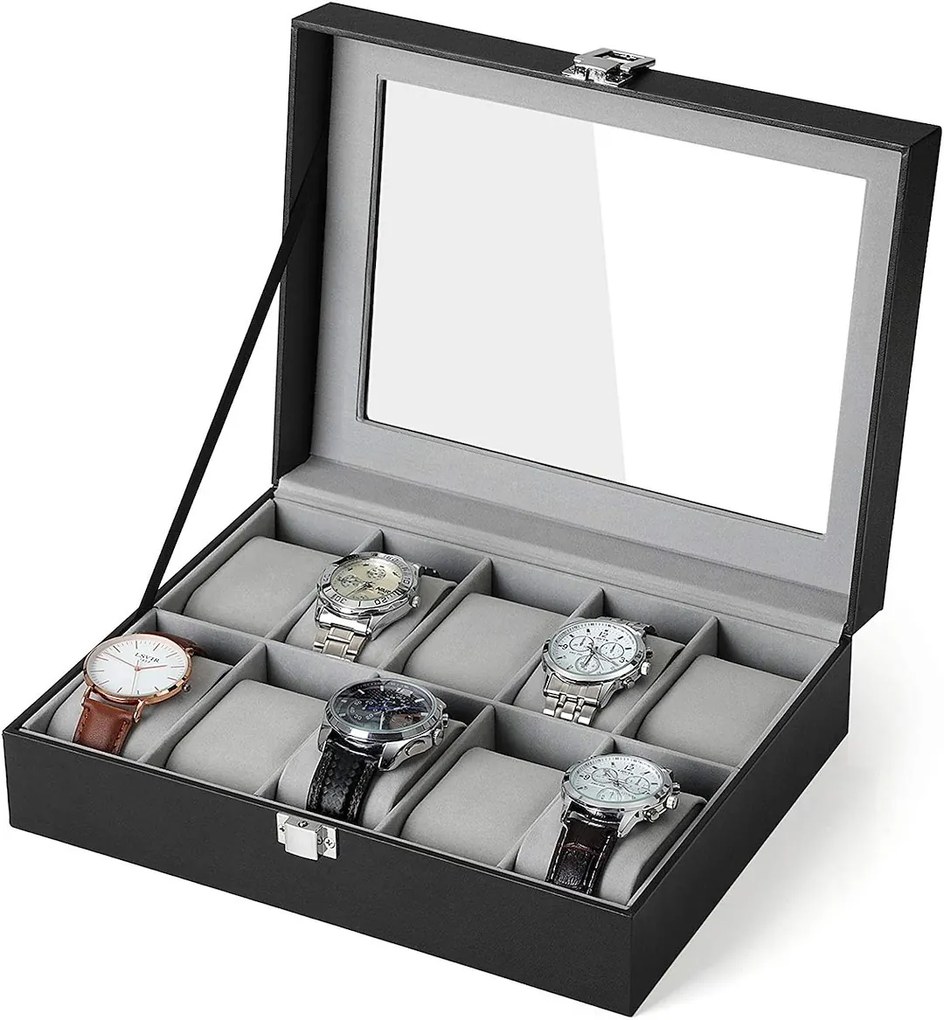 Songmics Box na hodinky Watch1, 25,5x7,8x20,2 cm, čierna/sivá
