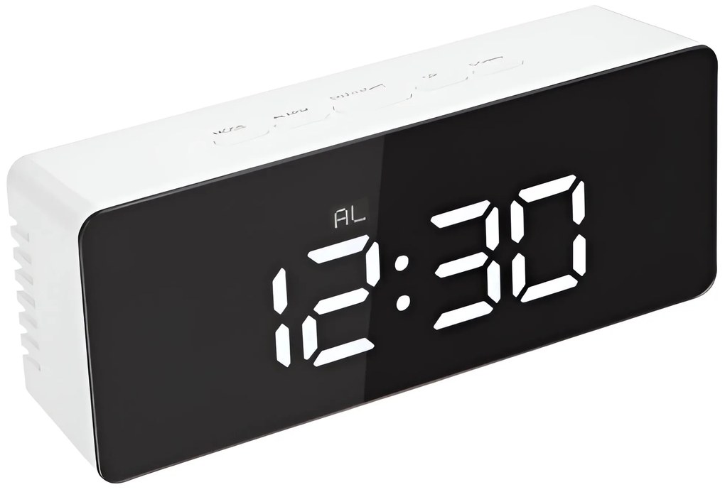 Verk 01457 Multifunkčné zrkadlové hodiny s budíkom a teplomerom bielej