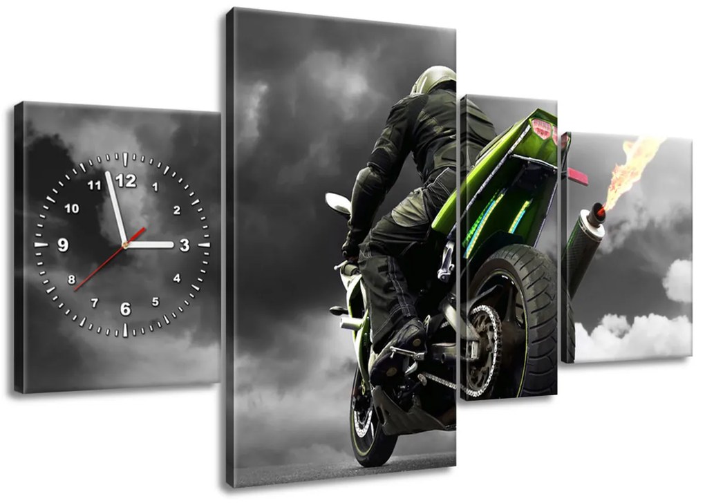 Gario Obraz s hodinami Rýchla motorka s plameňom 120x70cm Veľkosť: 120 x 70 cm