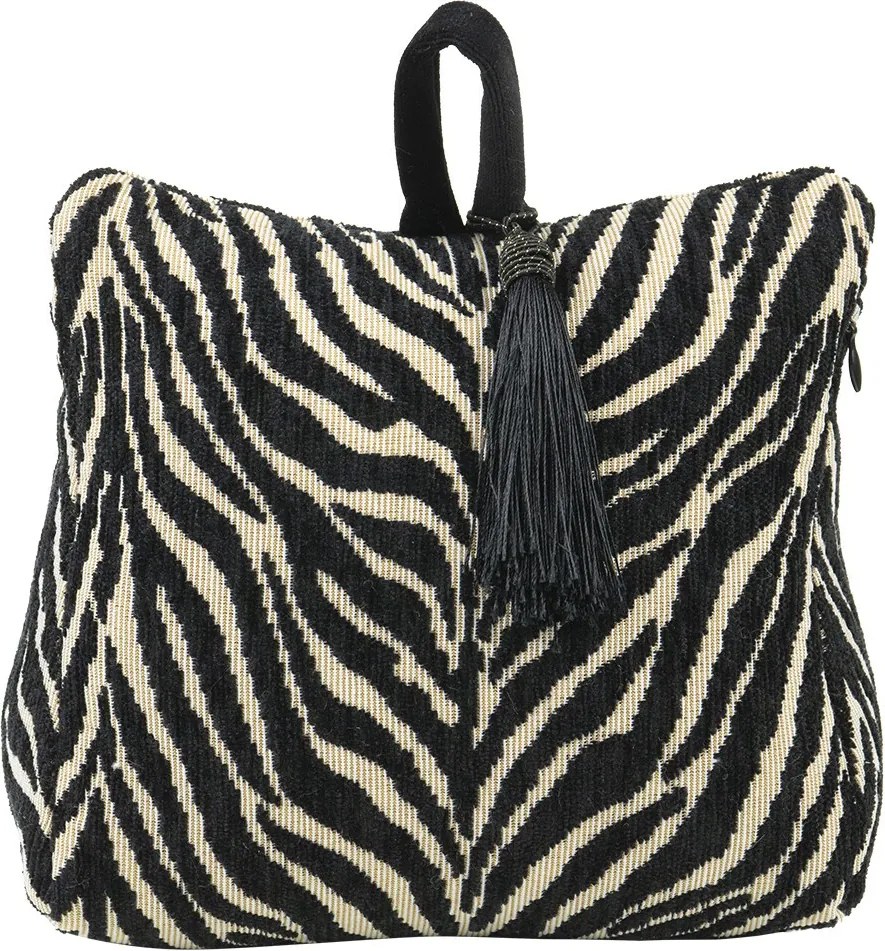 Krémovo-čierna bavlnená dverná zarážka Zebra - 10*21*17cm