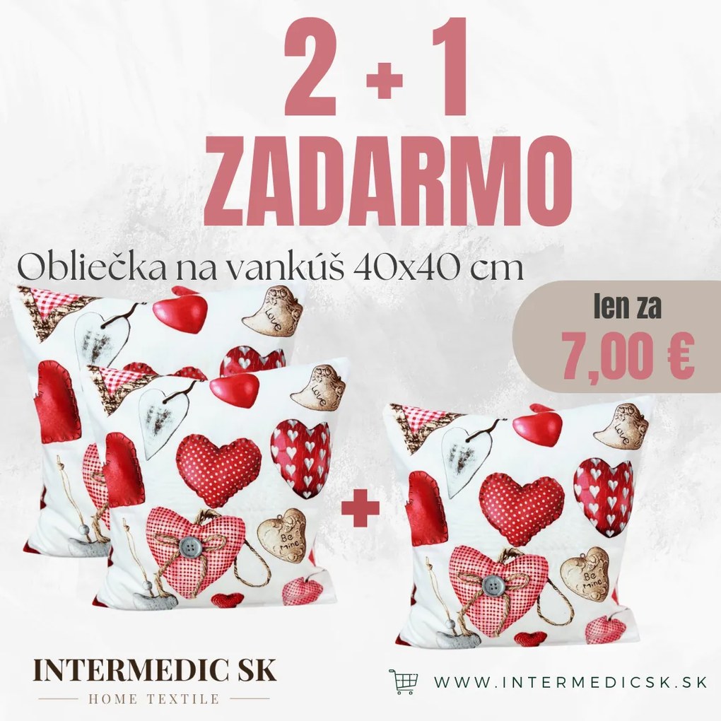 INTERMEDIC SK Obliečka na vankúš Valentine White 40x40 cm – 2+1 ZADARMO