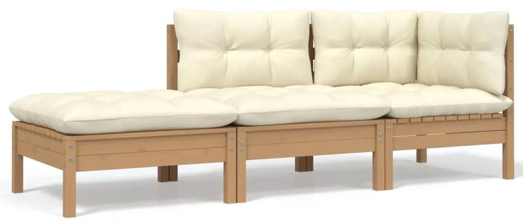 3-dielny záhradný sedací set a krémové sedáky borovicové drevo