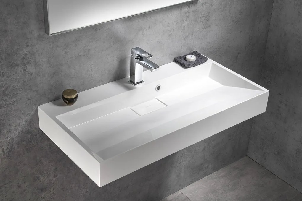 Sapho Sapho, AMUR umývadlo vrátane krytu výpuste 90x46cm, liaty mramor, biela, 55032