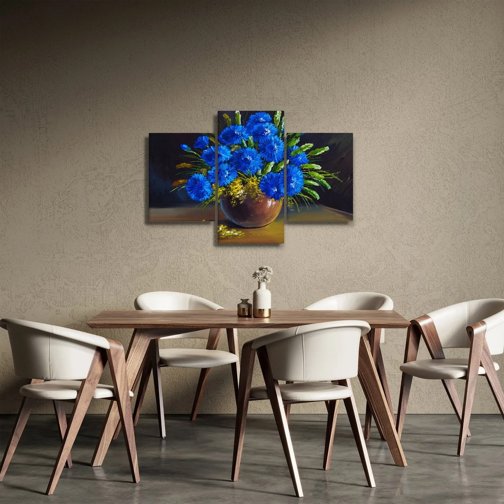 Obraz modrých kvetov vo váze (90x60 cm)