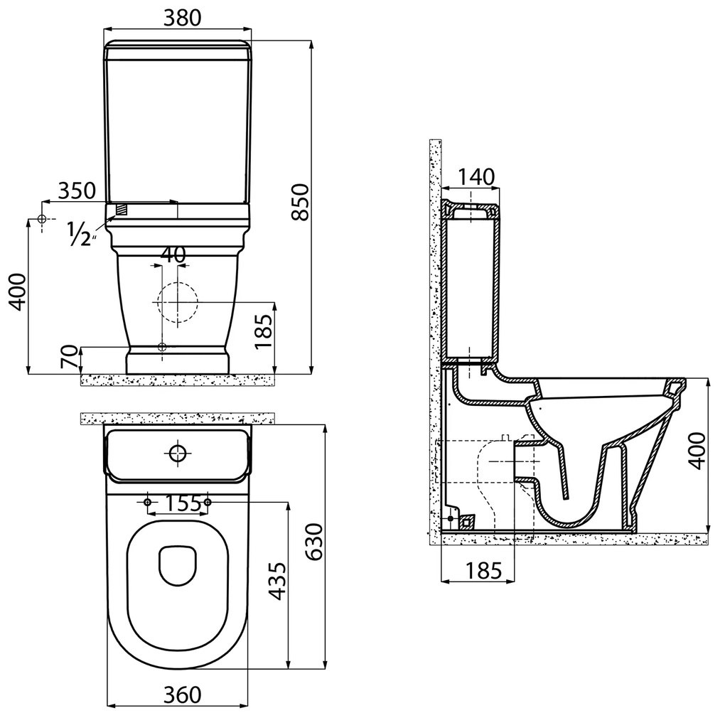 Sapho Sapho, ANTIK WC kombi, zadný/spodný odpad, 37x63 cm, AN360