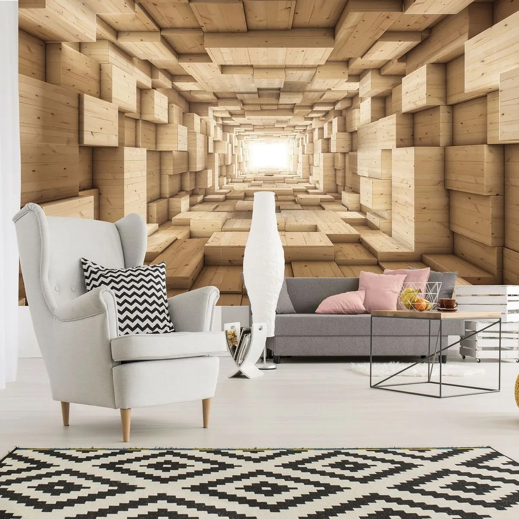 Fototapeta - 3D drevený tunel (254x184 cm)