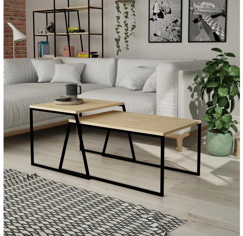 SADA 2x Konferenčný stolík PAL béžová/čierna