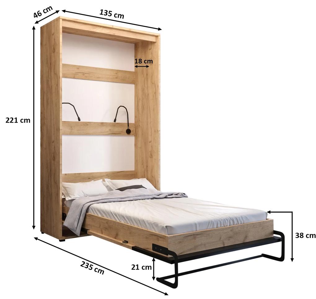 Sklápacia posteľ 120 Cassie (craft zlatý + čierna matná) (vertikálna) (s osvetlením). Vlastná spoľahlivá doprava až k Vám domov. 1042167
