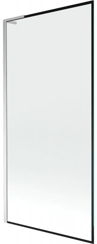 Mexen Next L, 1-krídlová vaňová zástena 90 x 150 cm, 6mm číre sklo-čierny vzor, chrómový profil, 895-090-000-03-70-01