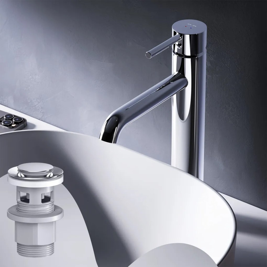 Umývadlová batéria AM.PM Spike FPA92200 vysoká jednopáková s odtokovým ventilom, chróm