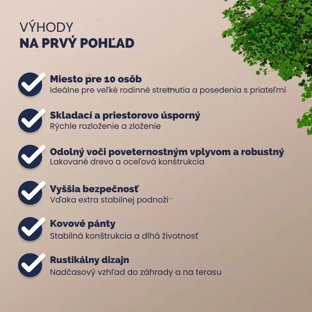 Pivný set MAXI sklápateľný, 220cm, prírodná hnedá Jurhan