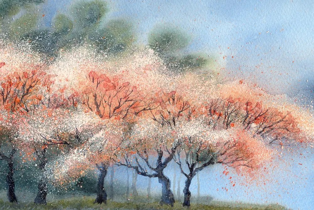 Obraz kvitnúce stromy v akvarelovom prevedení Varianta: 120x80
