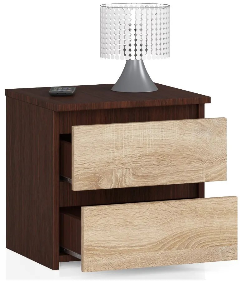 Nočný stolík Cleania CL2 (wenge + dub sonoma). Akcia -22%. Vlastná spoľahlivá doprava až k Vám domov. 1069378