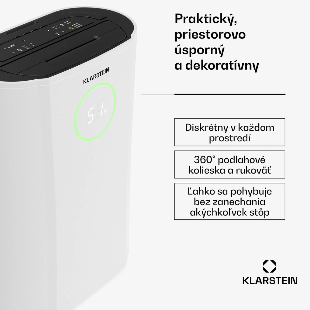 Klarstein DryFy ProConnect 24L odvlhčovač vzduchu, 24 l/deň, 30 m², WiFi, Aplikácia, LED indikátor, 24-hodinový časovač