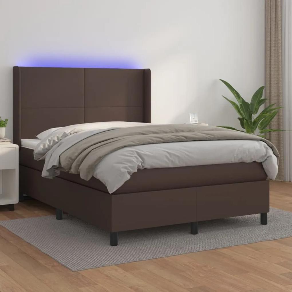 Boxspring posteľ s matracom a LED hnedá 140x190 cm umelá koža 3139262