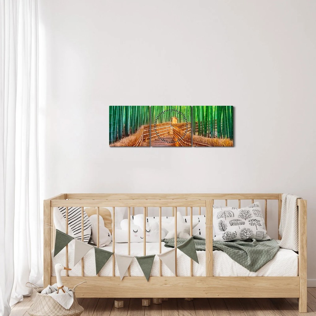 Obraz - Japonský bambusový les (s hodinami) (90x30 cm)