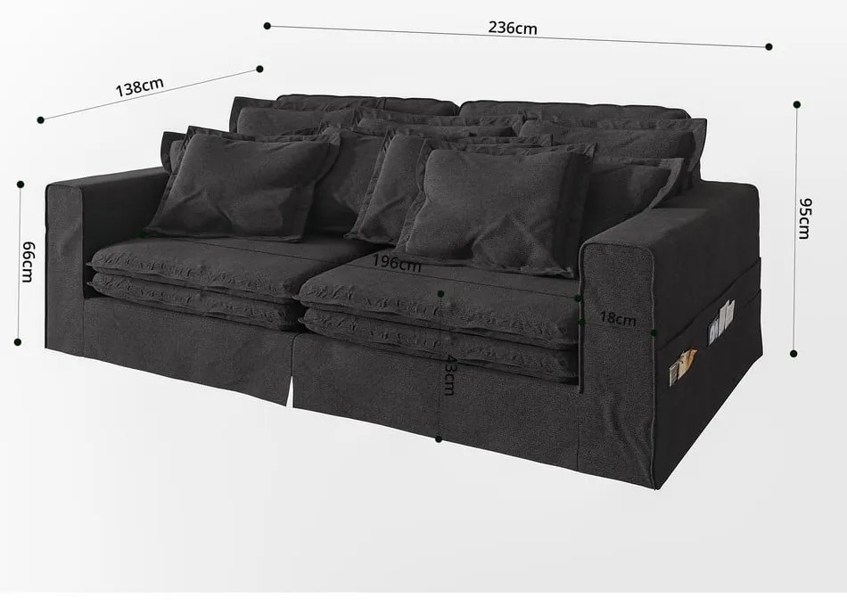 Čierna pohovka 236 cm Nora – Ropez