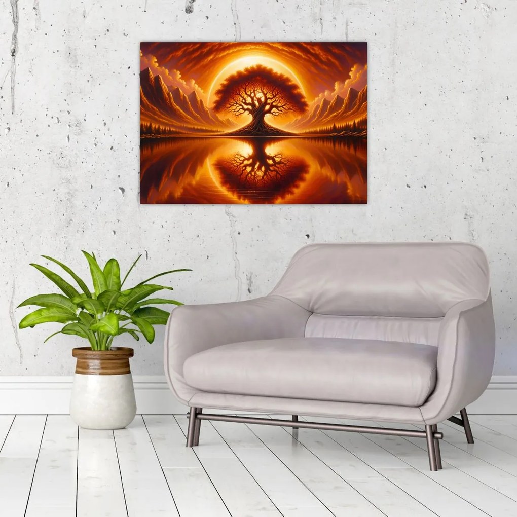 Obraz – Strom v krvavom slnku (70x50 cm)
