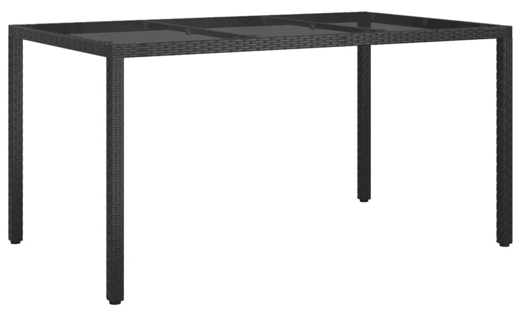 vidaXL Záhradný stôl 150x90x75 cm tvrdené sklo a polyratan čierny
