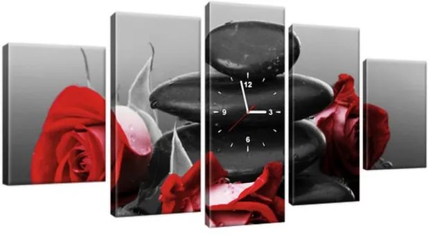 Obraz s hodinami Červené ruže a kamene 150x70cm ZP1705A_5B