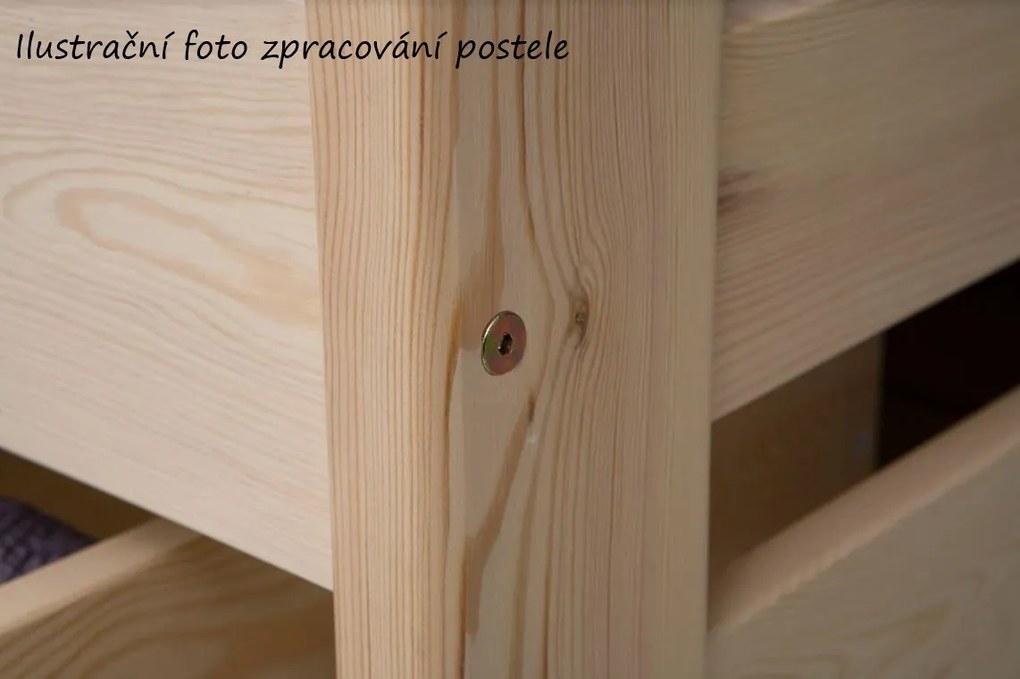 Detská posteľ z masívu borovice TOMÁŠ II s prístelkou a šuplíky - 200x90 cm - prírodná borovica