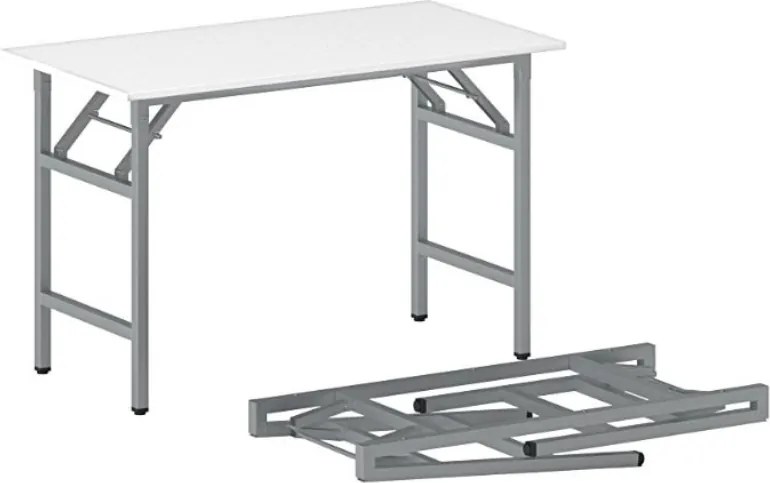 Konferenčný stôl FAST READY, 120x60 cm, sivostrieborná podnož, biela