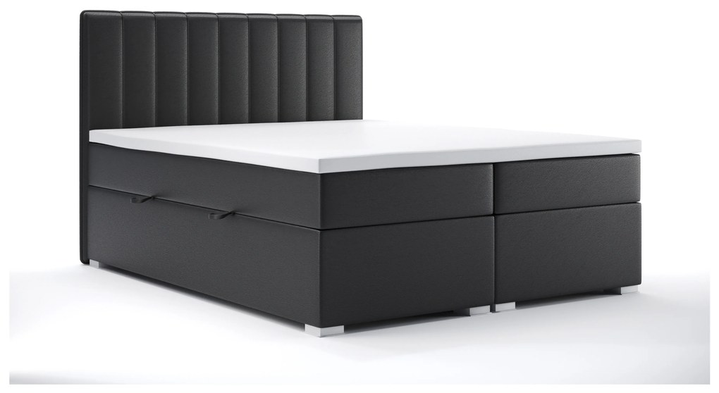 Manželská posteľ Boxspring 180 cm Ranaly (čierna ekokoža) (s úložným priestorom). Akcia -20%. Vlastná spoľahlivá doprava až k Vám domov. 1044312
