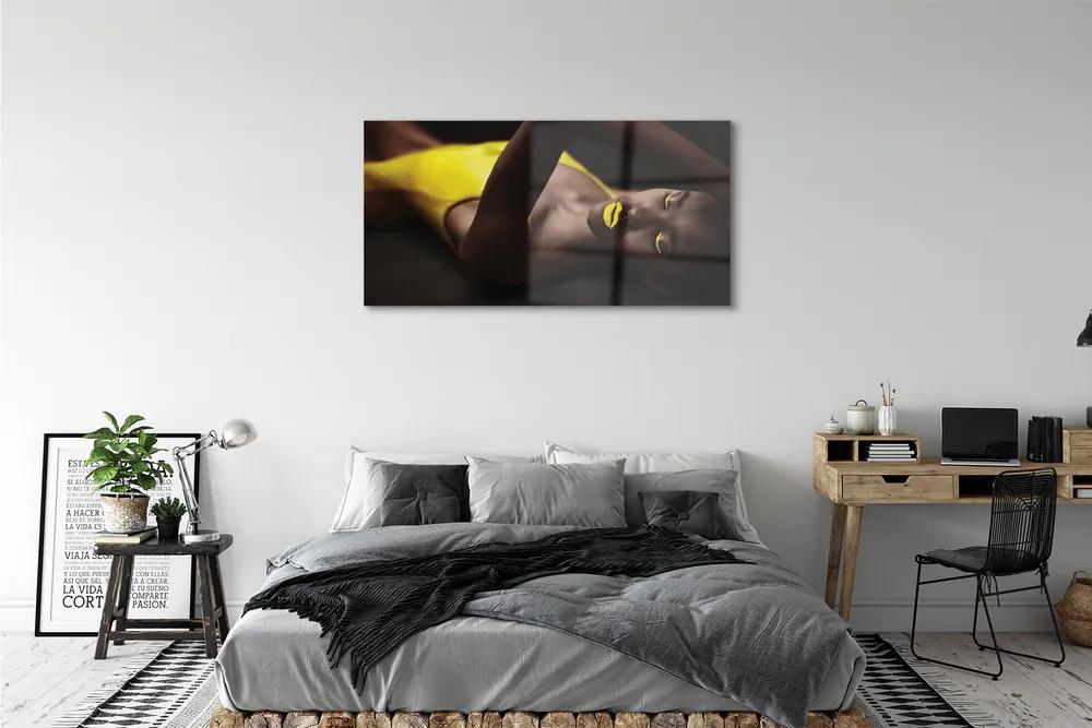 Obraz plexi Žena žltá ústa 125x50 cm