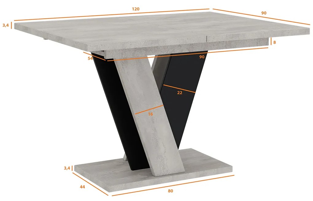 Jedálenský stôl Venag (svetlosivá + čierna) (pre 4 až 6 osôb). Vlastná spoľahlivá doprava až k Vám domov. 1055269