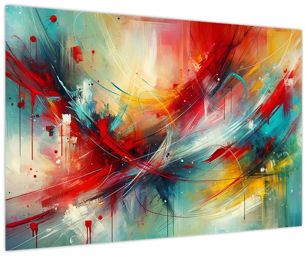 Obraz – Abstrakcia s červenou (90x60 cm)