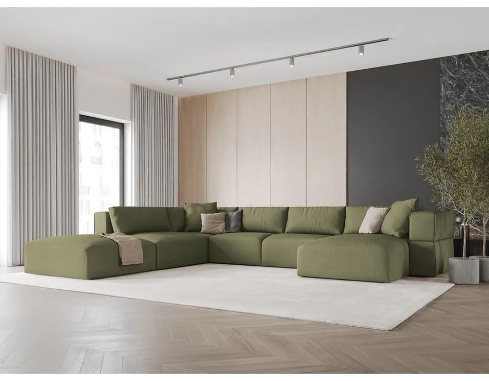 Svetlozelená rohová pohovka do "U", ľavý roh Esther – Milo Casa