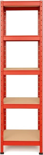 Regál 180x40x40 cm lakovaný 5-policový, nosnosť 875 kg - červený - 2ks