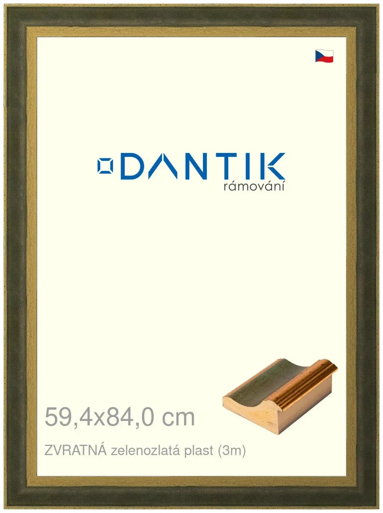 DANTIK rám na obraz 59,4x84 | ZVRATNÁ zelenozlatá plast (Plexi Čiré)