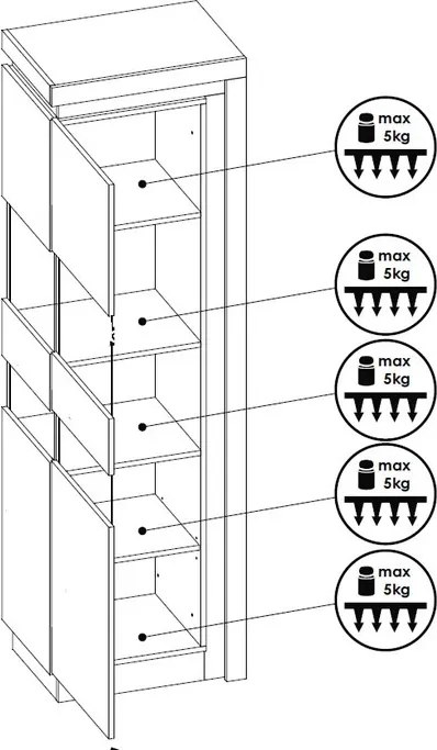 Vysoká vitrína Lyon, biela lesk, s osvetlením, ľavá