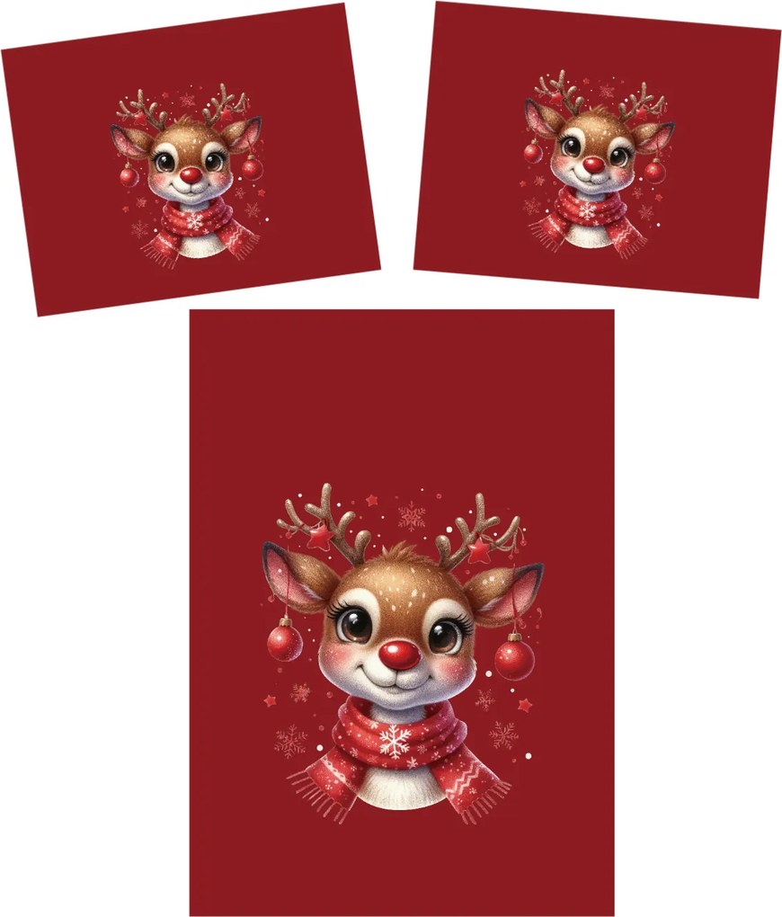 3D obliečky z mikrovlákna MERRY FAWN červené Rozmer obliečky: 70 x 90 cm | 140 x 200 cm