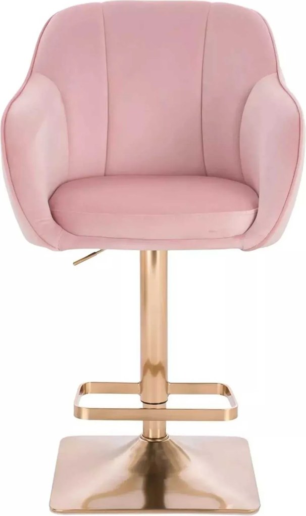 LuxuryForm DESIGN Barová stolička AVOLA VELUR na zlatej hranatej podstave - svetlo ružová