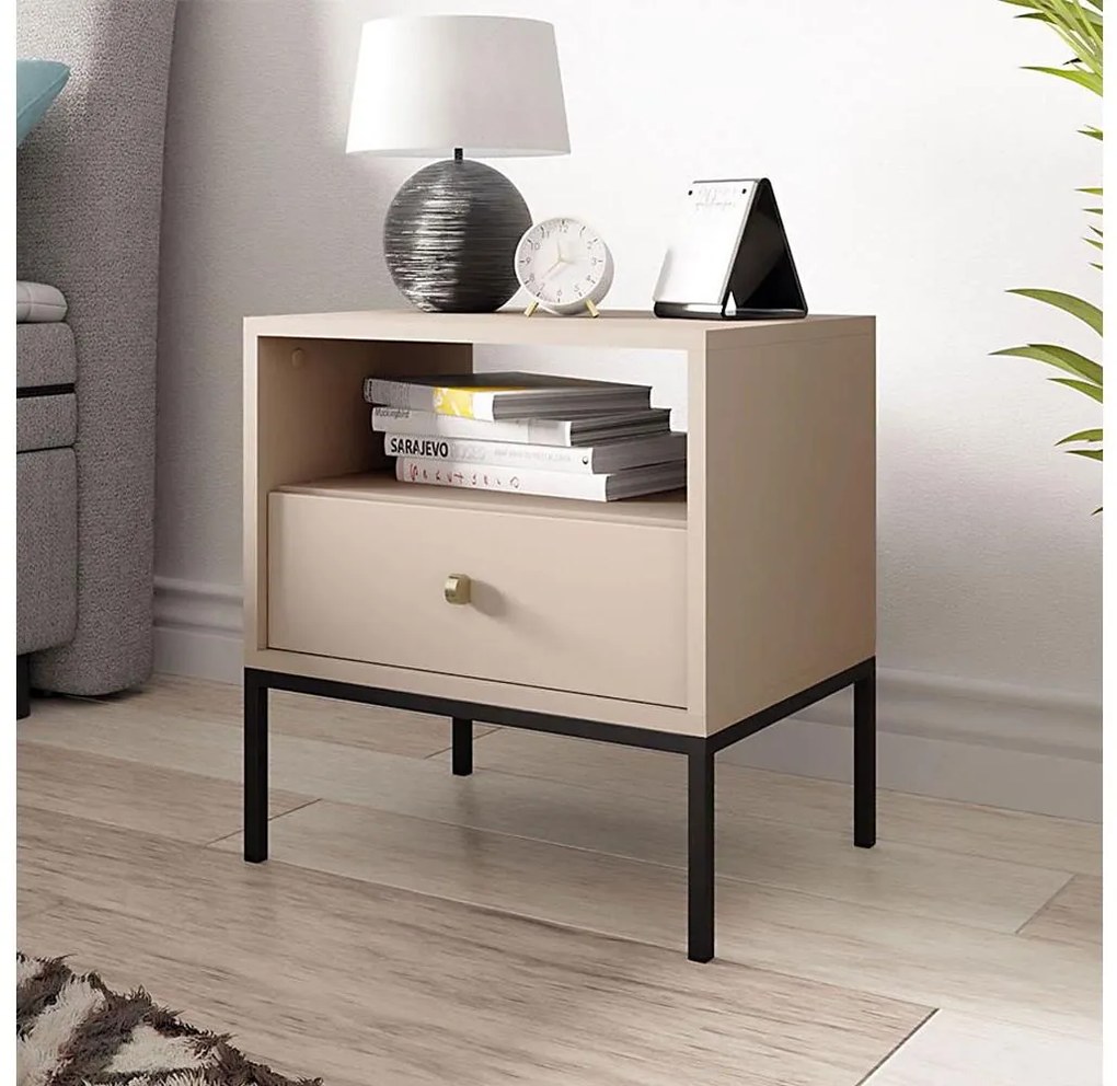 Nočný stolík MONO 56x54 cm béžová/čierna