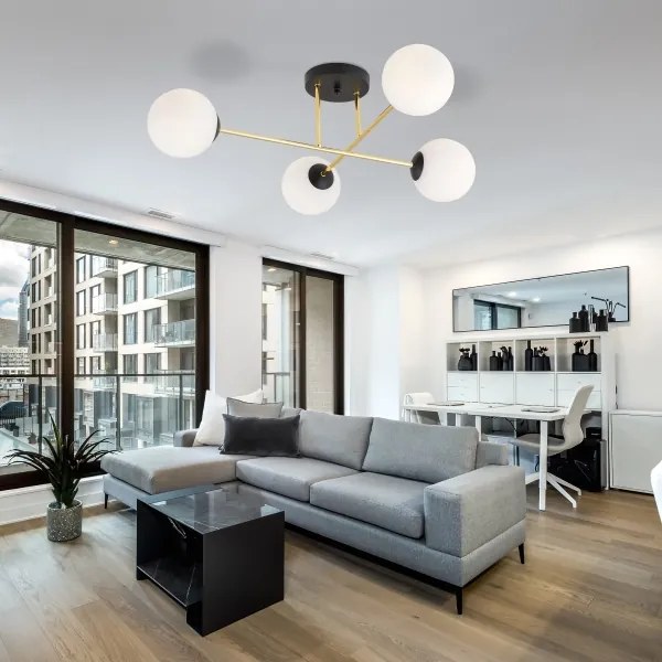 Luster na tyči MAGNUM 4xE14/10W/230V biela/zlatá/čierna